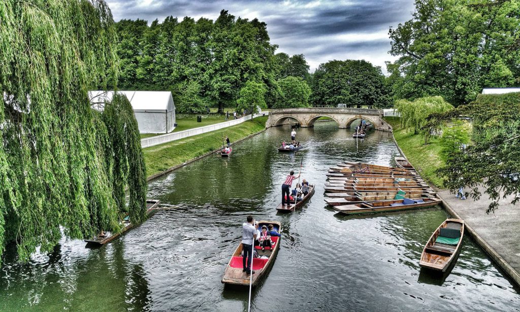 Punts at Trinity College Cambridge during May week